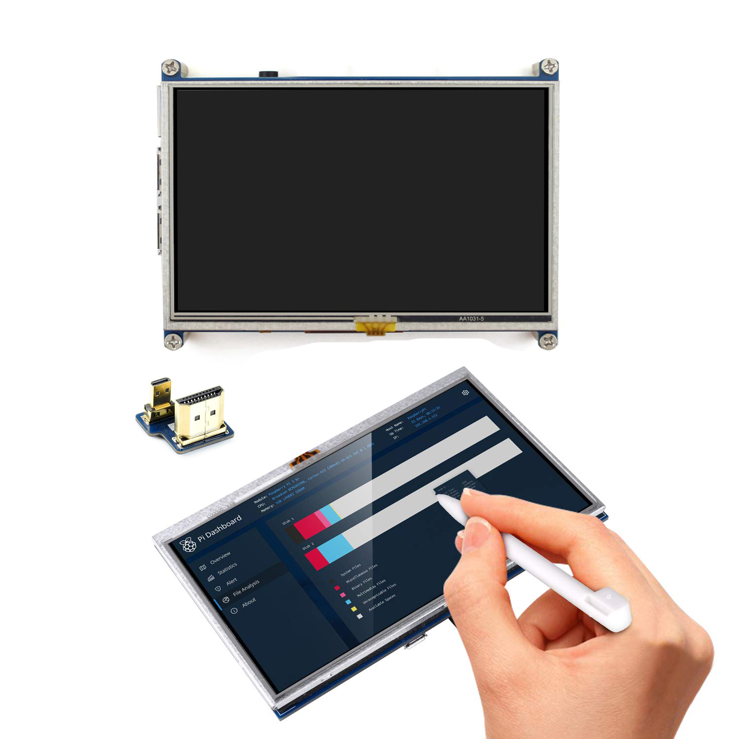 5inch-LCD-Display-800x480-rev3.3 LCD لمسی 5 اینچ رزولوشن 800x480 با پورت HDMI و قلم مخصوص