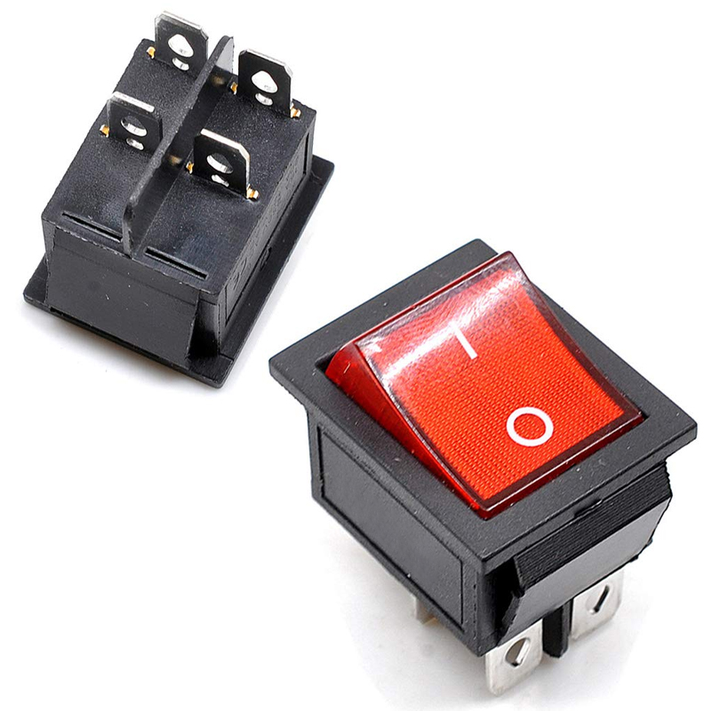 کلید راکر 4 پایه جرقه زن چراغدار 250V مدل KCD4 کلید راکر 4 پایه جرقه زن چراغدار 250V مدل KCD4