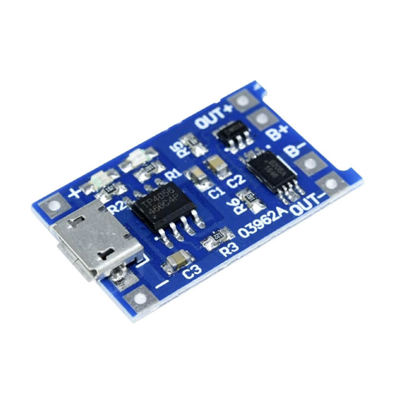 ماژول شارژ باتری لیتیومی TP4056 با محافظ Micro USB ماژول شارژ باتری لیتیومی TP4056 با محافظ Micro USB
