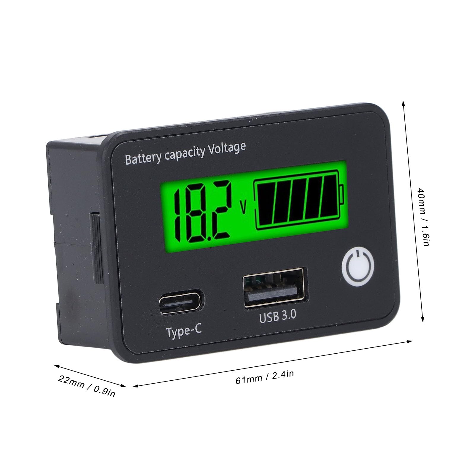 نمایشگر درصد شارژ و ولتاژ باتری همراه با کلید رفرش و کابل دارای دو درگاه USB و Type-C