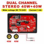 ماژول MP3 پلایر پنلی استریو 2x40w با ریموت کنترل JX-818BT بلوتوث ورژن 5.0 کلاس D - تصویر 3