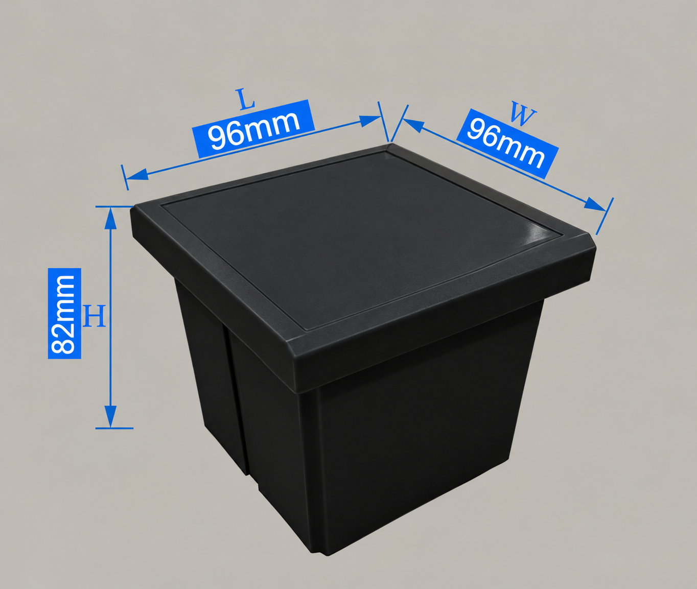 Black Utility Container with Measurement Callouts